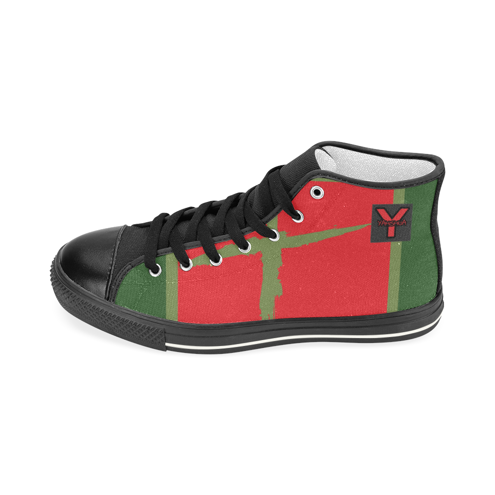 Men's High-top Sneakers RED/Green Men’s Classic High Top Canvas Shoes (Model 017)
