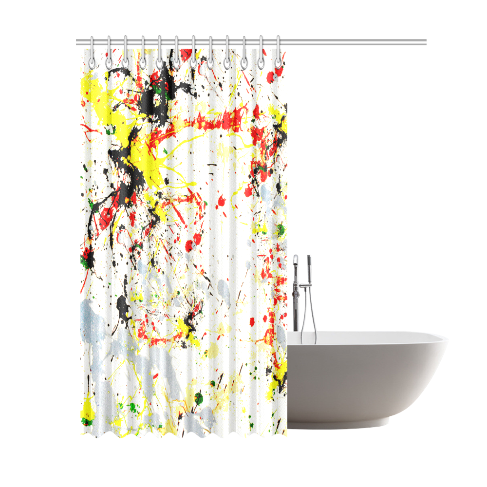 Black, Red, Yellow Paint Splatter Shower Curtain 69"x84"