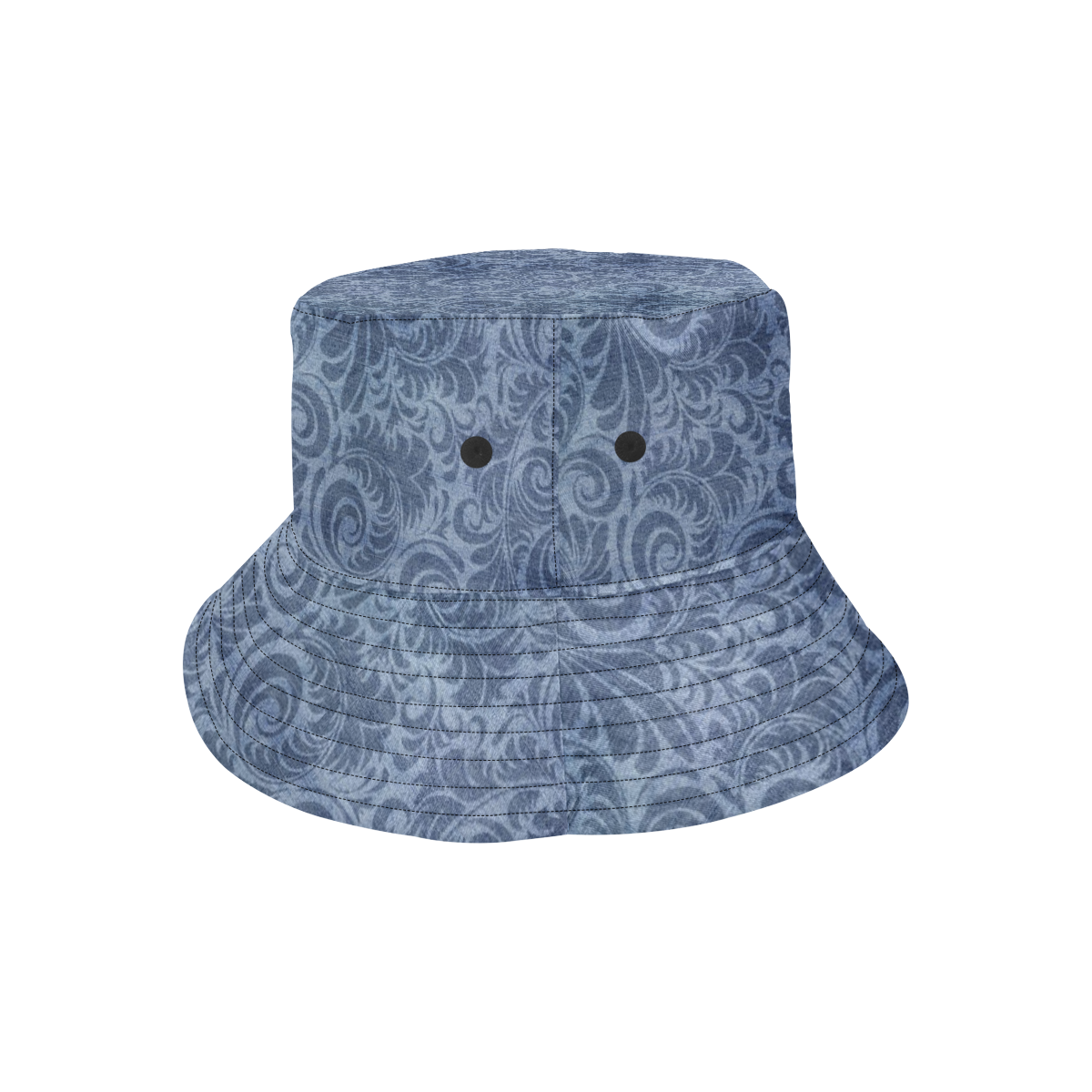 Denim with vintage floral pattern, blue boho All Over Print Bucket Hat