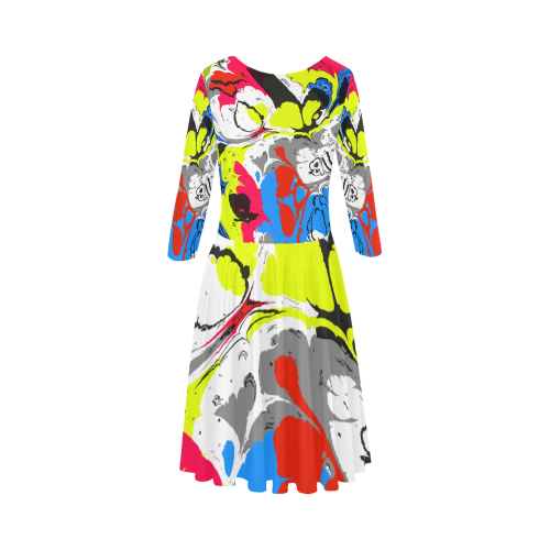 Colorful distorted shapes2 Elbow Sleeve Ice Skater Dress (D20)