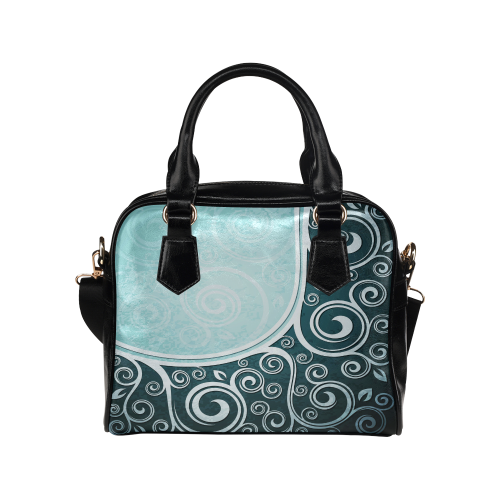 Abstract-Vintage-Floral-Blue Shoulder Handbag (Model 1634)