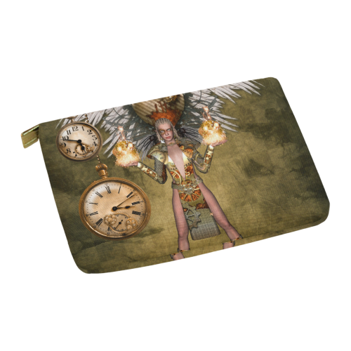 Steampunk lady with clocks and gears Carry-All Pouch 12.5''x8.5''