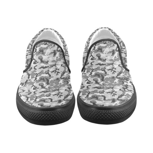 Woodland Urban City Black/Gray Camouflage Women's Unusual Slip-on Canvas Shoes (Model 019)