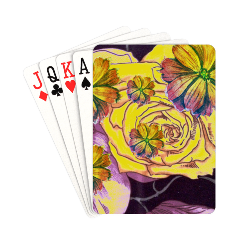 Watercolor Flowers Yellow Purple Green Playing Cards 2.5"x3.5"