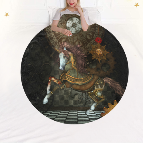 Steampunk, wonderful steampunk horse Circular Ultra-Soft Micro Fleece Blanket 60"