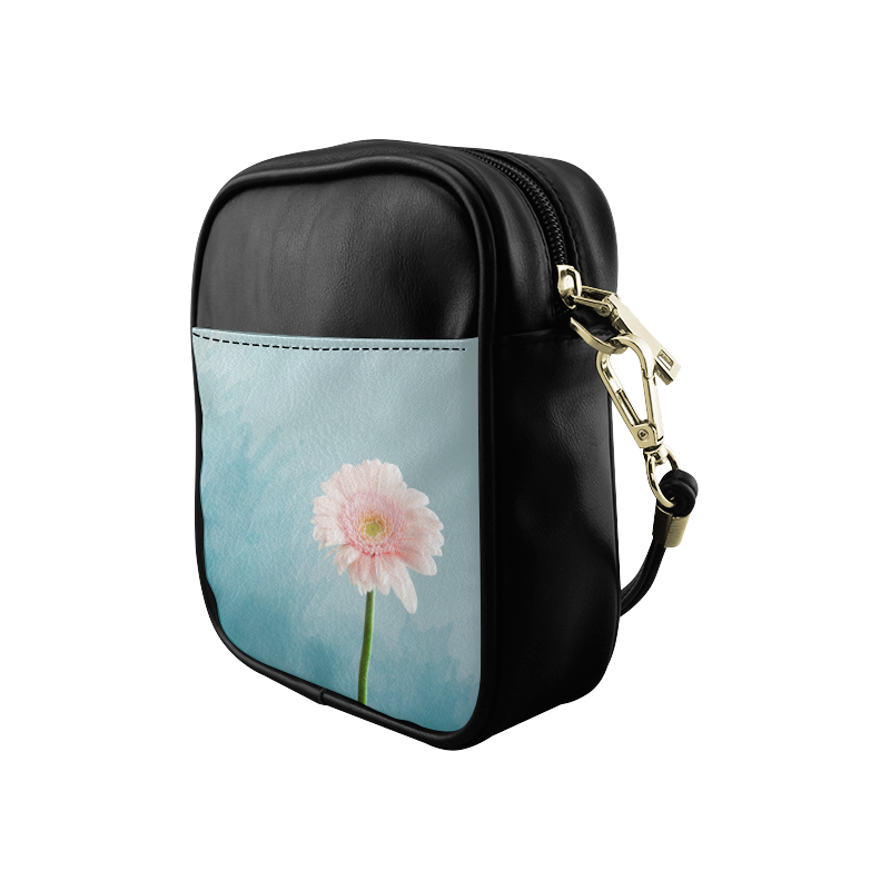 Gerbera Daisy - Pink Flower on Watercolor Blue Sling Bag (Model 1627)