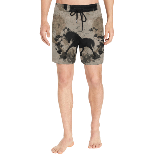 Black horse silohuette Men's Mid-Length Swim Shorts (Model L39)