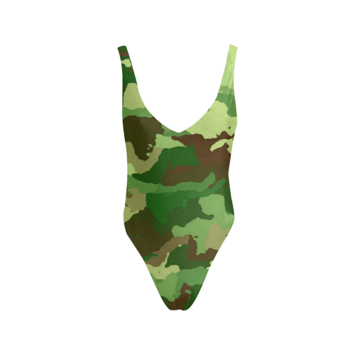 camouflage green Sexy Low Back One-Piece Swimsuit (Model S09)