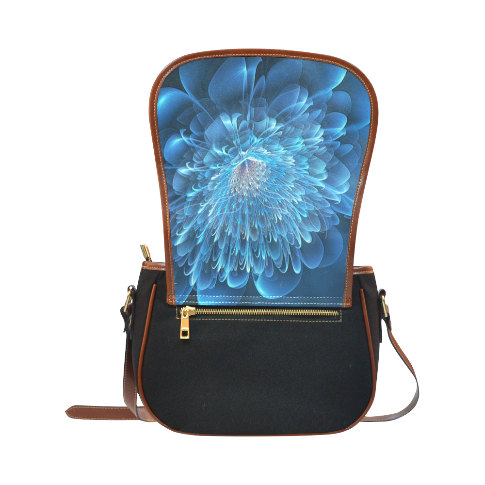 3D Blue Flower Saddle Bag/Small (Model 1649)(Flap Customization)