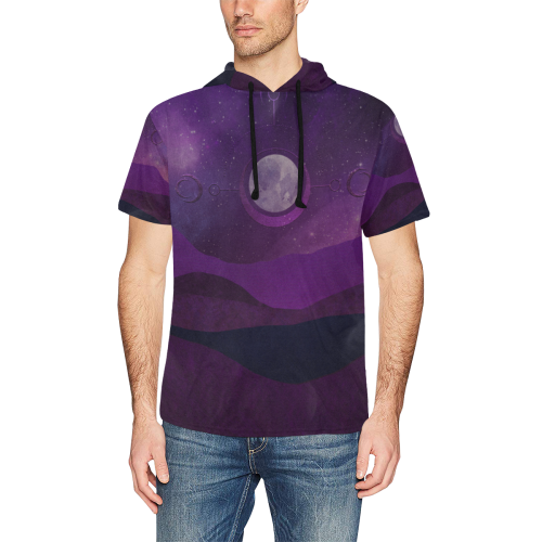 Purple Moon Night All Over Print Short Sleeve Hoodie for Men (Model H32)