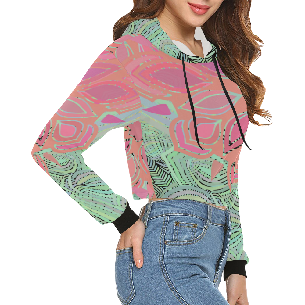 Floral Chalk All Over Print Crop Hoodie for Women (Model H22)