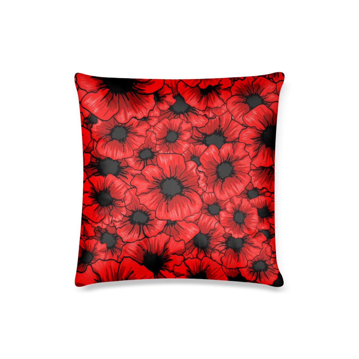 Red Flowers Custom Pillow Case 16"x16"  (One Side Printing) No Zipper
