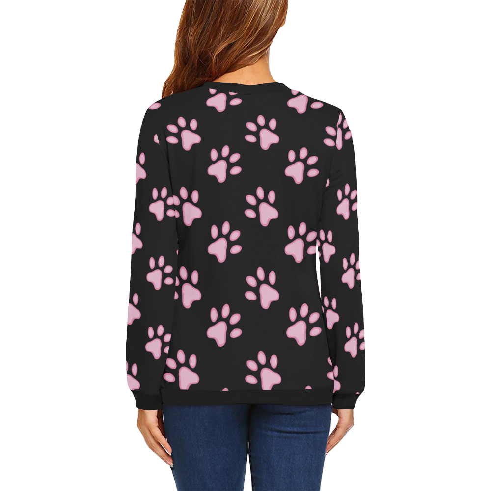 Pink Paw Prints All Over Print Crewneck Sweatshirt for Women (Model H18)