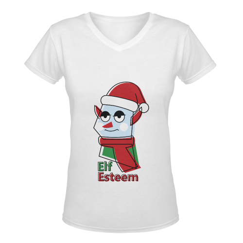 Elf Esteem CHRISTMAS WHITE Women's Deep V-neck T-shirt (Model T19)