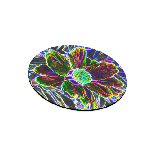 Abstract Garden Peony in Black and Blue Round Mousepad