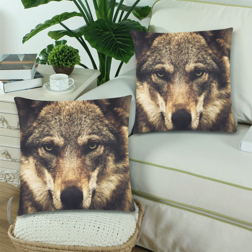 Wolf 2 Animal Nature Custom Zippered Pillow Cases 18"x 18" (Twin Sides) (Set of 2)
