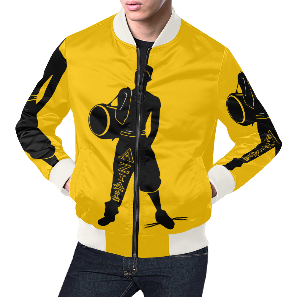 Black and Yellow Fleece Bomber Jacket 