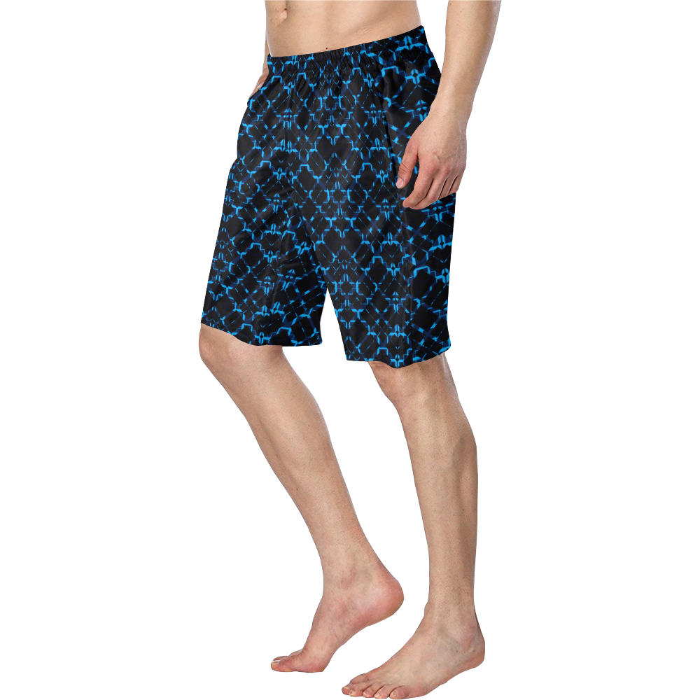 Diagonal Blue & Black Plaid  modern style Men's Swim Trunk (Model L21)