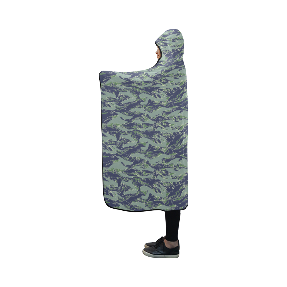 Jungle Tiger Stripe Green Camouflage Hooded Blanket 50''x40''