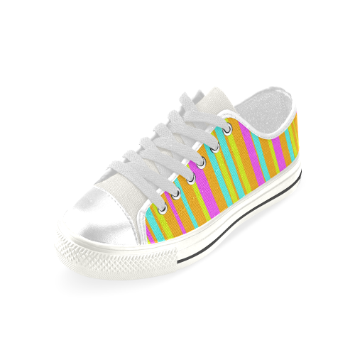 Neon Stripes  Tangerine Turquoise Yellow Pink Low Top Canvas Shoes for Kid (Model 018)