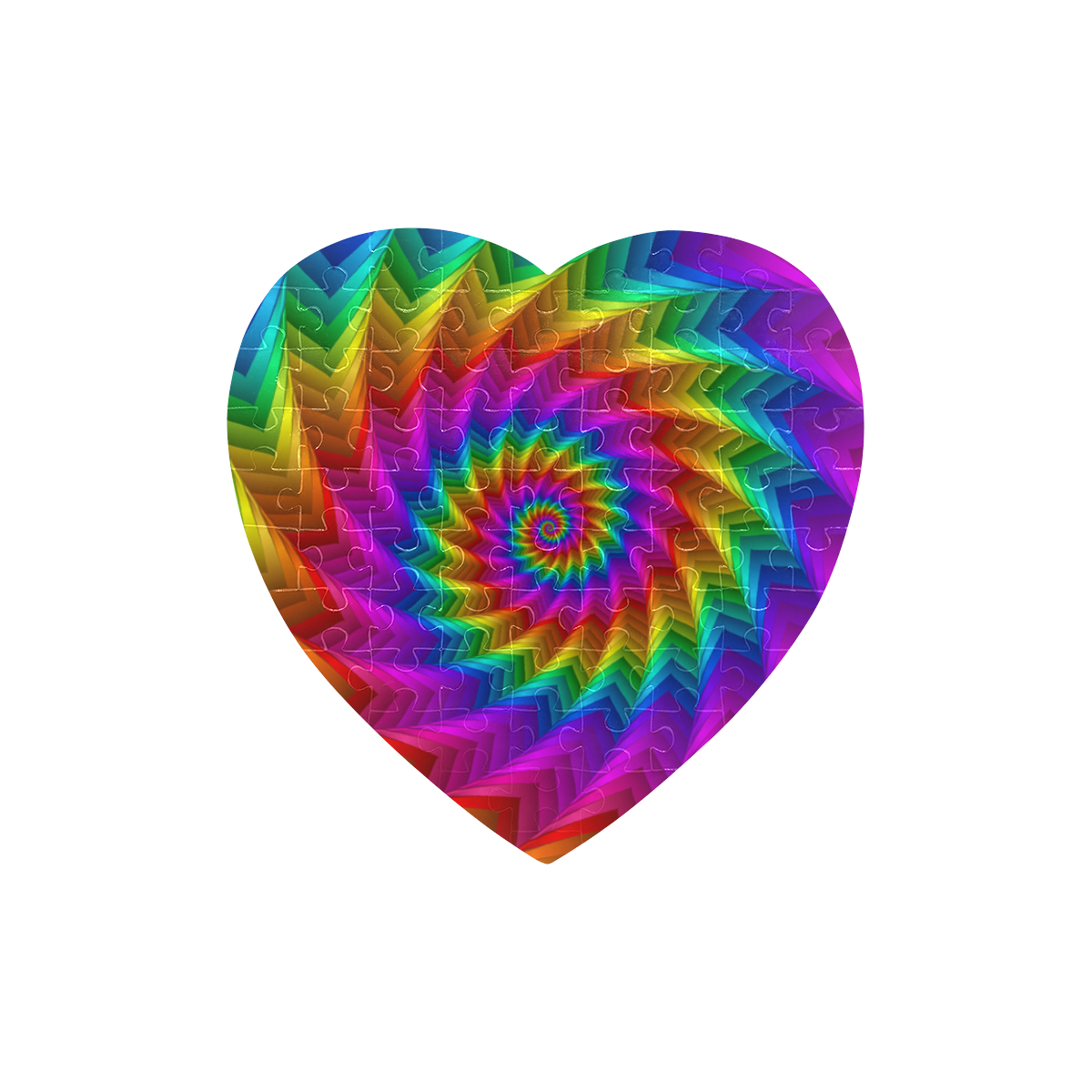Psychedelic Rainbow Spiral Heart Puzzle Heart-Shaped Jigsaw Puzzle (Set of 75 Pieces)