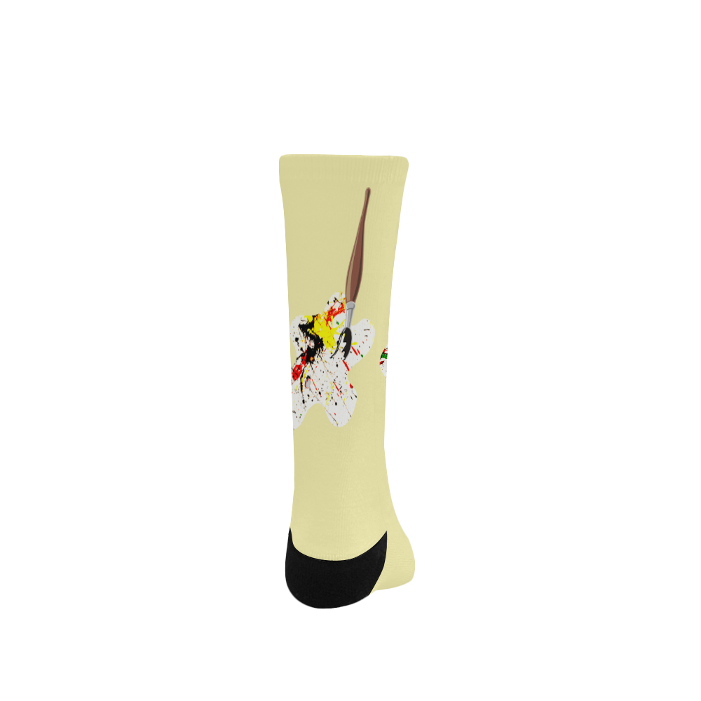 Paint Splatter with Artists Paint Brush on Yellow Custom Socks for Women