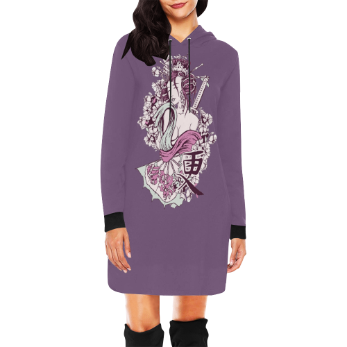 Geisha All Over Print Hoodie Mini Dress (Model H27)