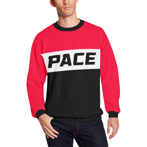 PACE Mens Blk White Red Sweater Men's Oversized Fleece Crew Sweatshirt (Model H18)