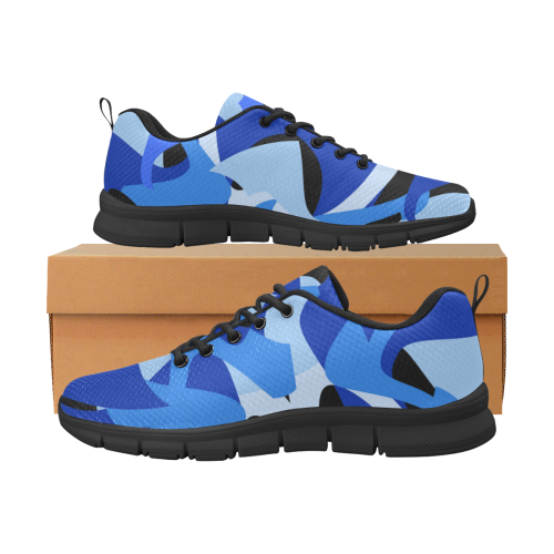 Camouflage Abstract Blue and Black Men's Breathable Running Shoes (Model 055)