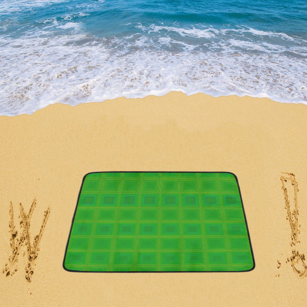 Green gold multicolored multiple squares Beach Mat 78"x 60"