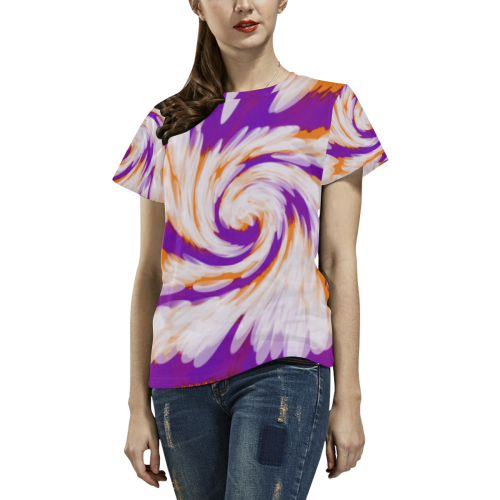 Purple Orange Tie Dye Swirl Abstract All Over Print T-Shirt for Women (USA Size) (Model T40)