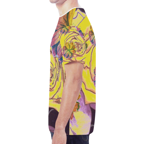 Watercolor Flowers Yellow Purple Green New All Over Print T-shirt for Men/Large Size (Model T45)