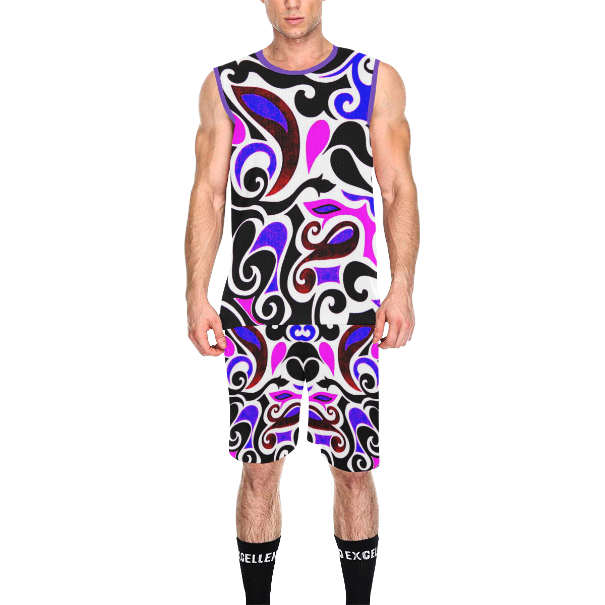 retro swirl abstract doodle All Over Print Basketball Uniform