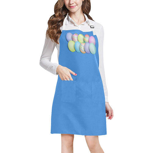 Pastel Colored Easter Eggs on Blue All Over Print Apron