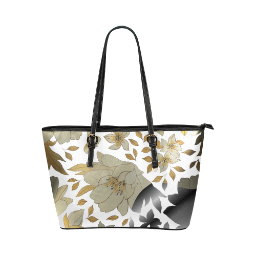 Floral Page Curl Small Leather Tote Leather Tote Bag/Large (Model 1651)