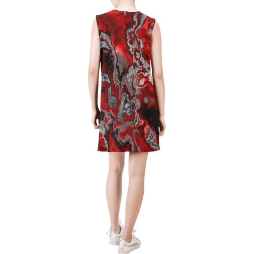 awesome fractal marbled 07 Sleeveless Round Neck Shift Dress (Model D51)