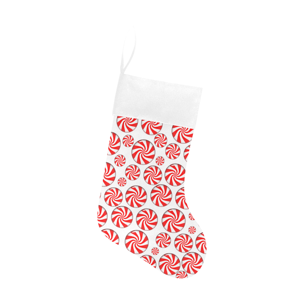 Christmas Peppermint Candy on White Christmas Stocking