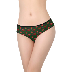 Las Vegas Black and Red Casino Poker Card Shapes on Green Women's Hipster Panties (Model L33)