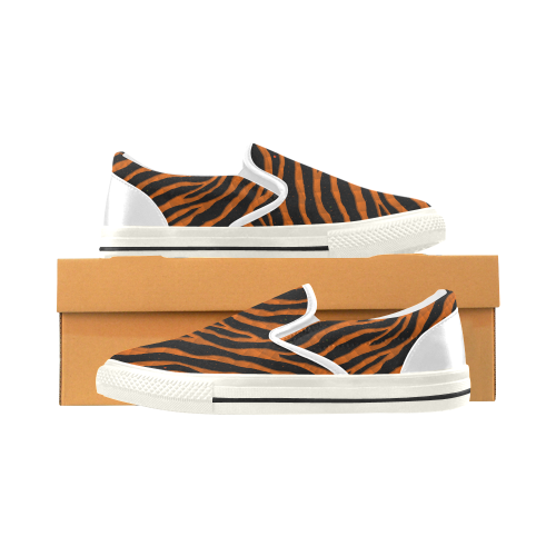 Ripped SpaceTime Stripes - Orange Women's Slip-on Canvas Shoes/Large Size (Model 019)