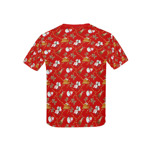 Christmas Gingerbread, Snowman, Reindeer and Santa Claus Red Kids' All Over Print T-Shirt with Solid Color Neck (Model T40)