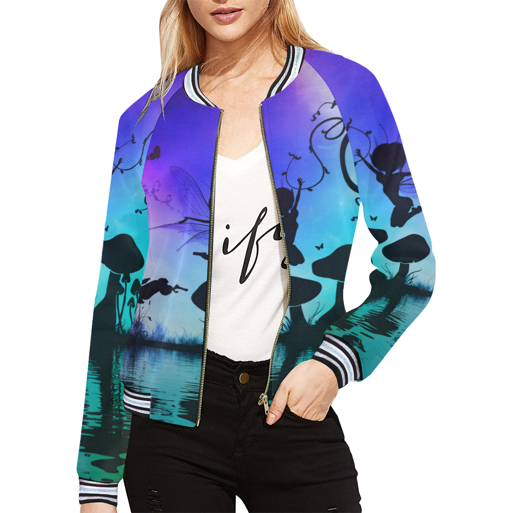 Happy fairy in the night All Over Print Bomber Jacket for Women (Model H21)