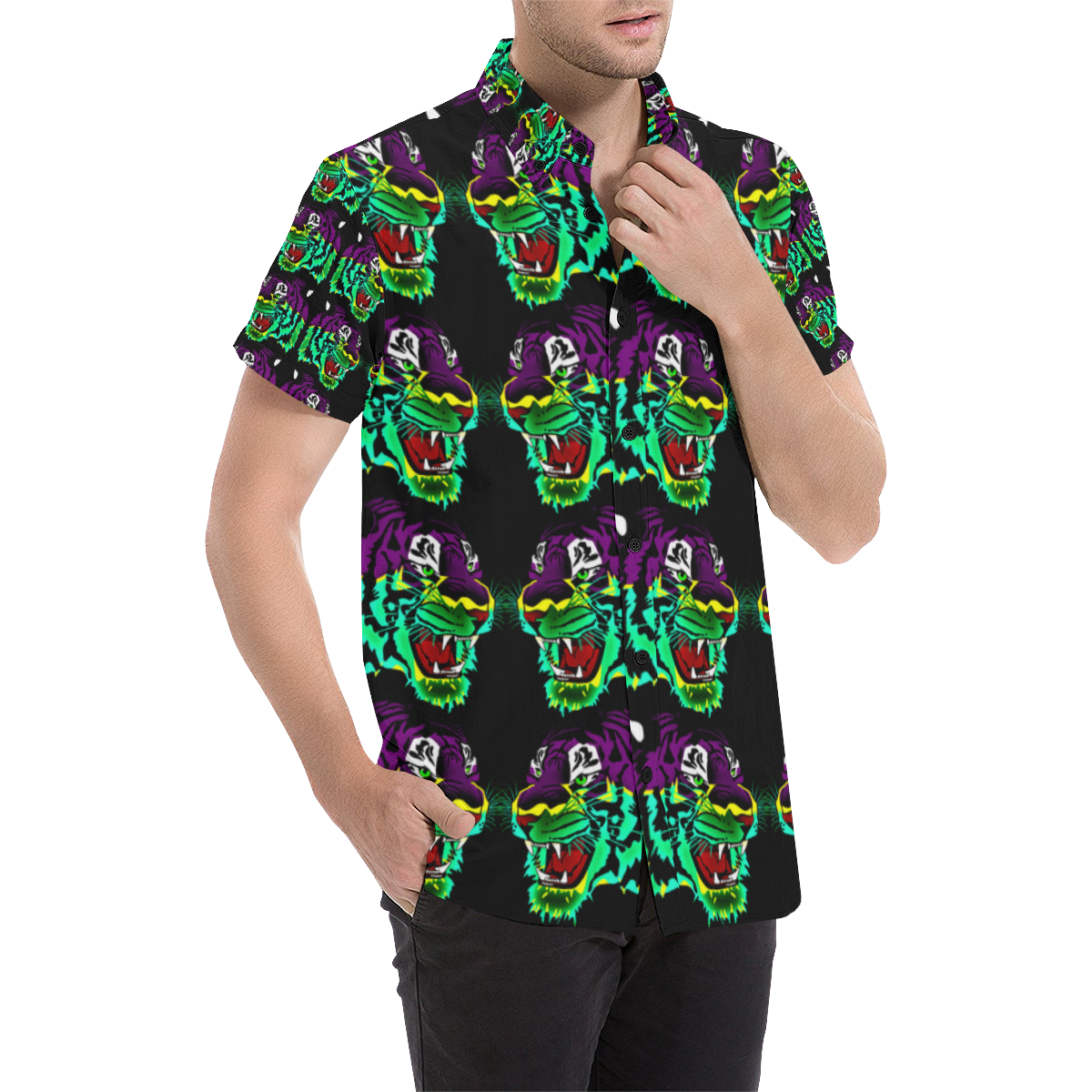 Rainbow Animals - Tiger purple Men's All Over Print Short Sleeve Shirt (Model T53)