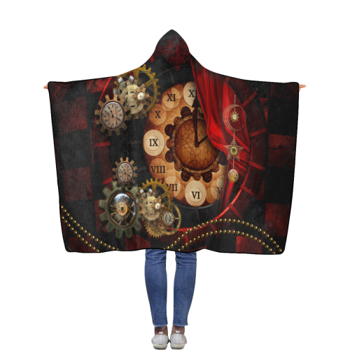 Steampunk, wonderful clockwork Flannel Hooded Blanket 50''x60''