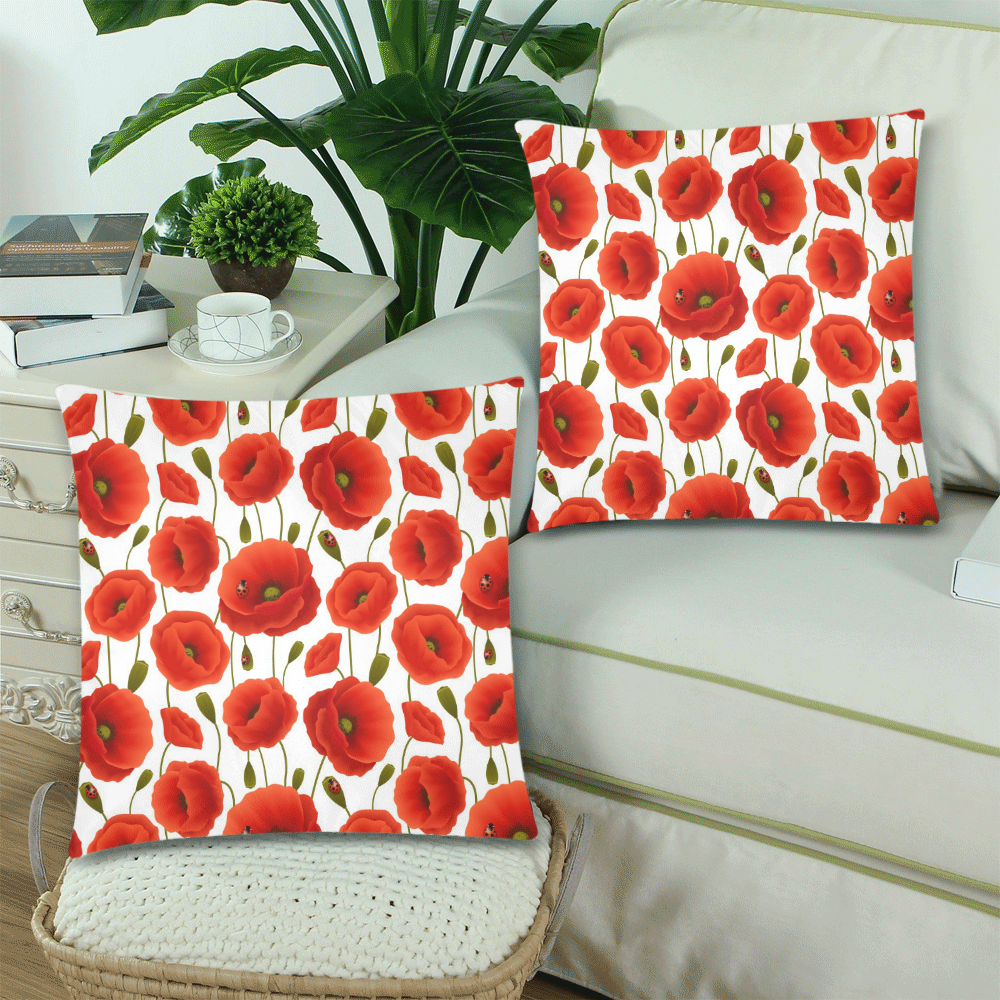 Poppy Pattern Custom Zippered Pillow Cases 18"x 18" (Twin Sides) (Set of 2)