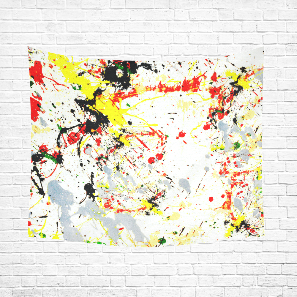 Black, Red, Yellow Paint Splatter Cotton Linen Wall Tapestry 60"x 51"