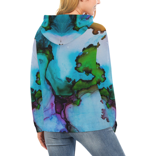 Blue green ink All Over Print Hoodie for Women (USA Size) (Model H13)