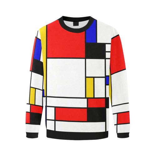 Bauhouse Composition Mondrian Style Men's Oversized Fleece Crew Sweatshirt (Model H18)