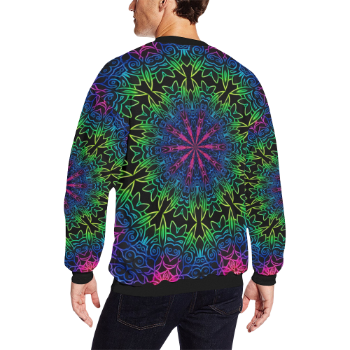 Rainbow Scratch Art Mandala Kaleidoscope Abstract Men's Oversized Fleece Crew Sweatshirt/Large Size(Model H18)