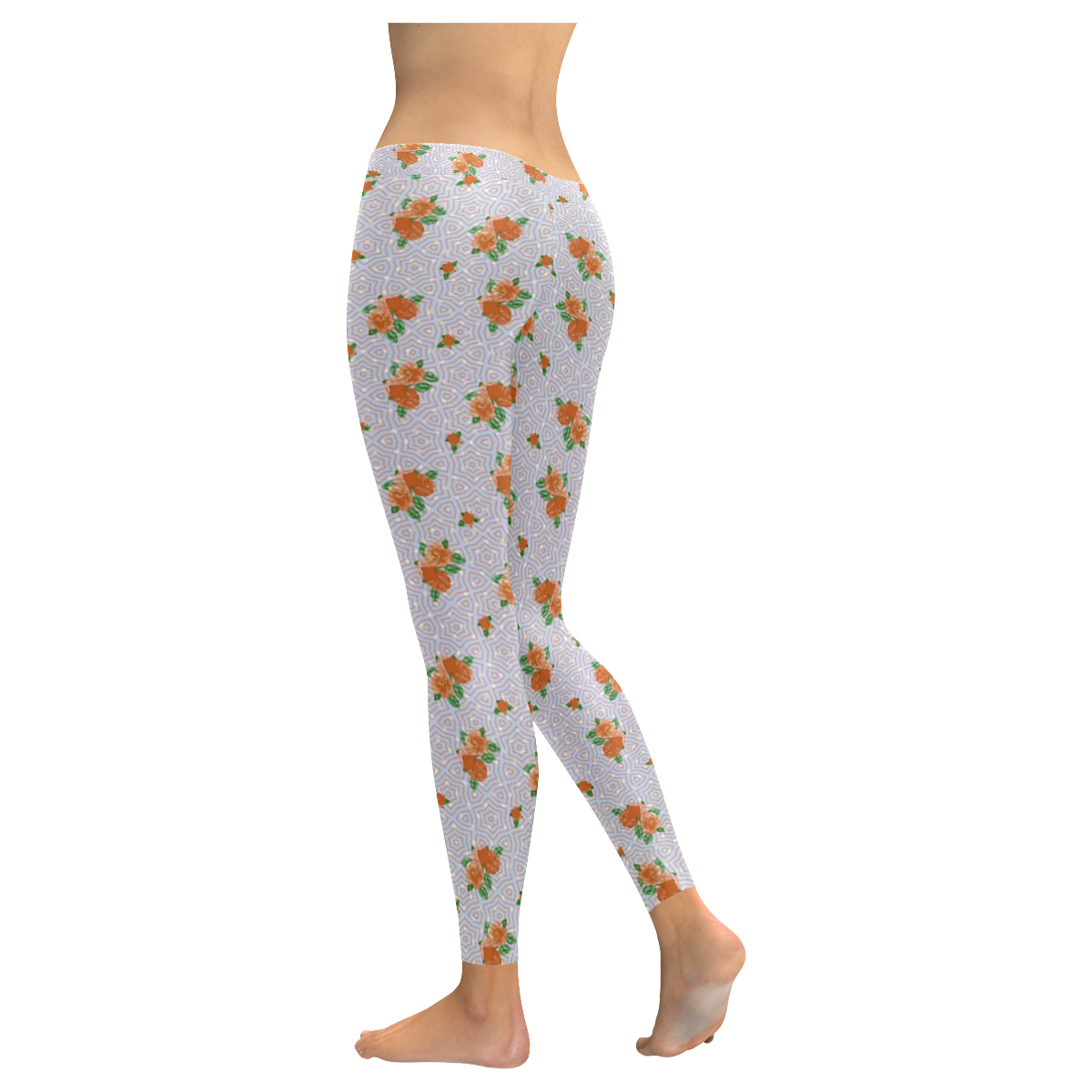Roses and Pattern 1A by JamColors Women's Low Rise Leggings (Invisible Stitch) (Model L05)