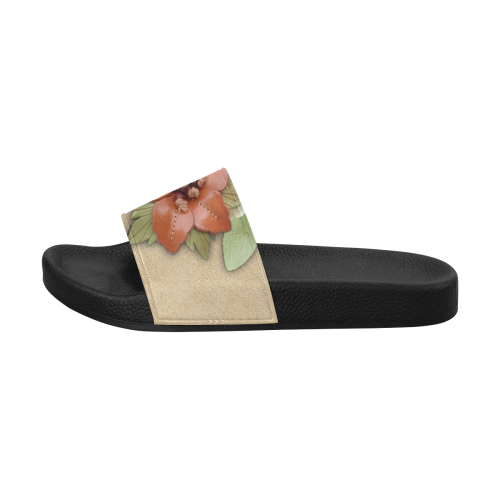 Leather flowers on suede Women's Slide Sandals (Model 057)